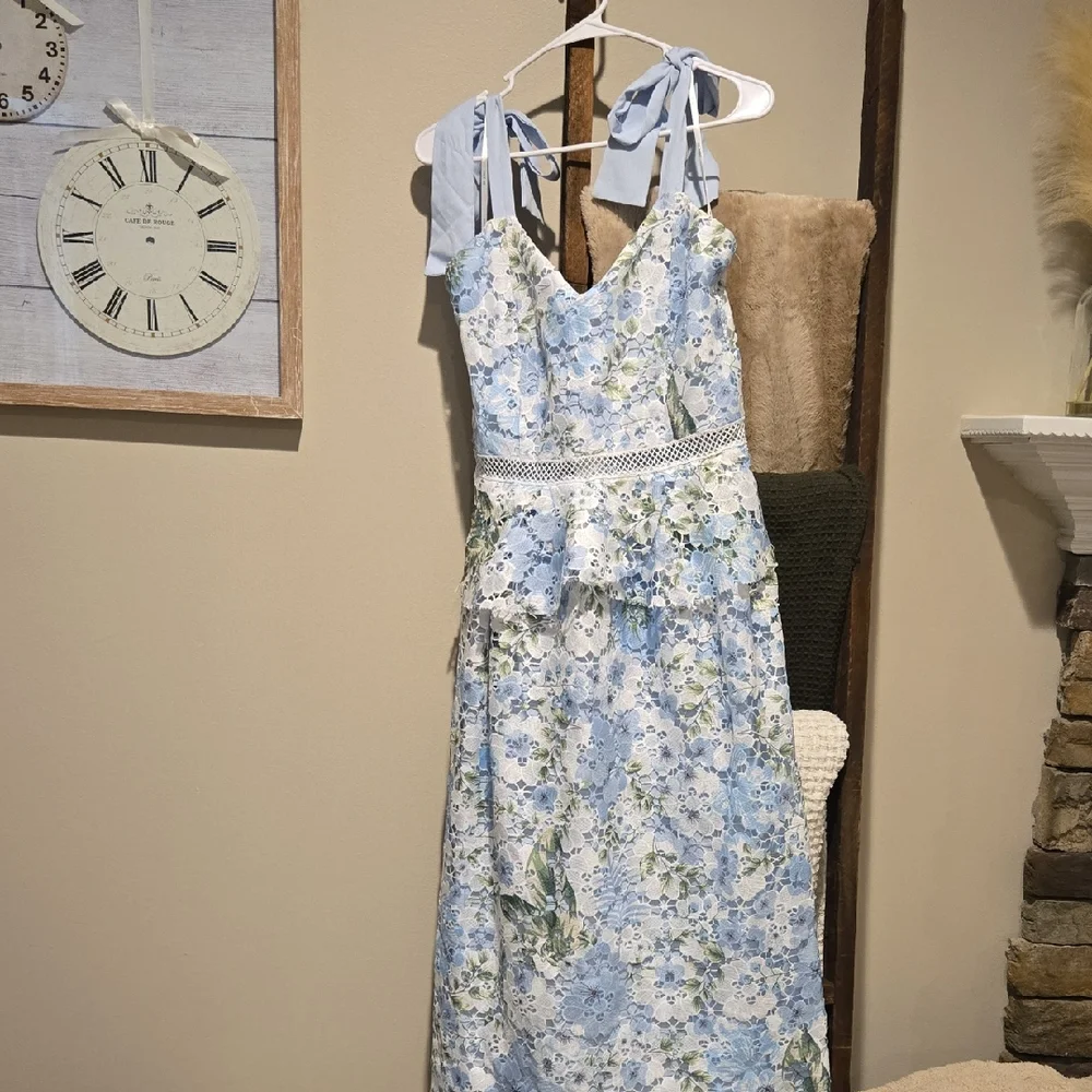 Just Me Blue Floral Midi Dress - Picture 1 of 4